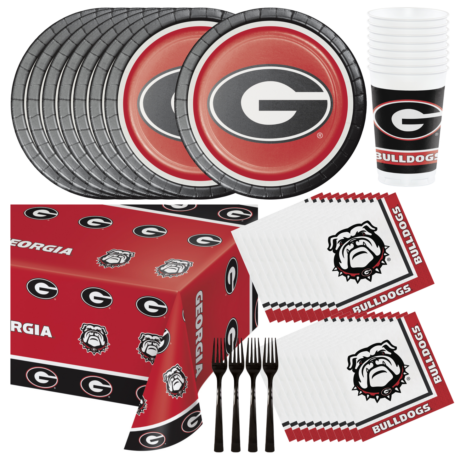 University of Georgia Party Supplies Pack with UGA Lunch Plates and UGA Napkins for 16 Guests
