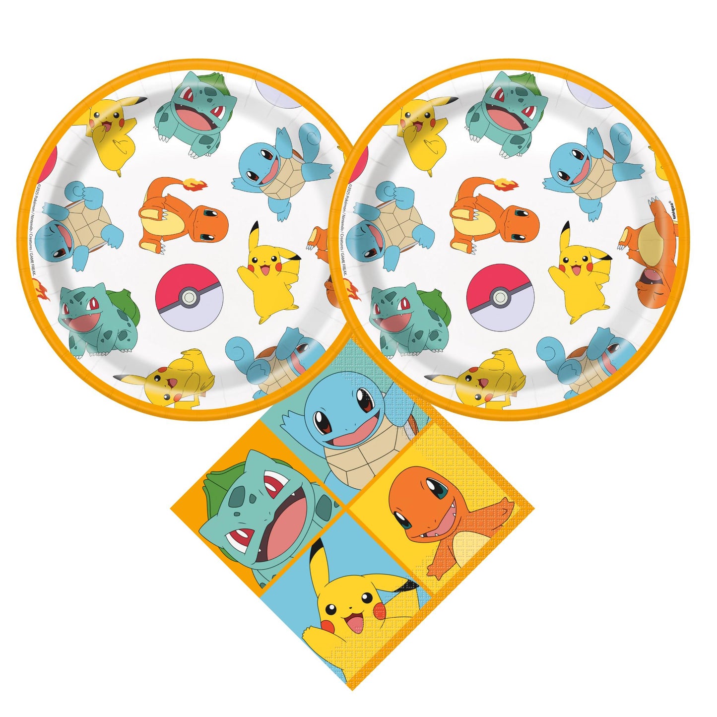 Pokemon Birthday Party Supplies Bundle w/ Pokemon Cake Plates & Pokemon Napkins - Serves 16