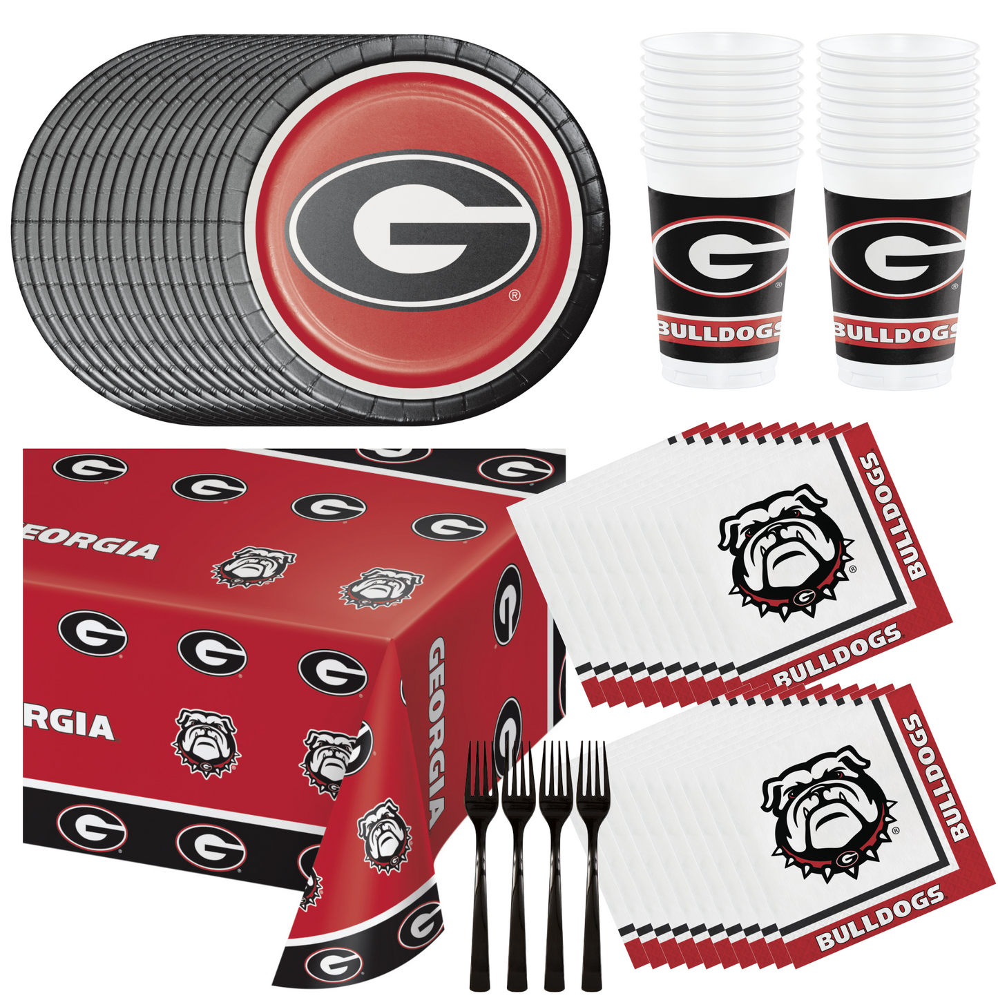 University of Georgia Party Supplies Pack with UGA Lunch Plates and UGA Napkins for 16 Guests
