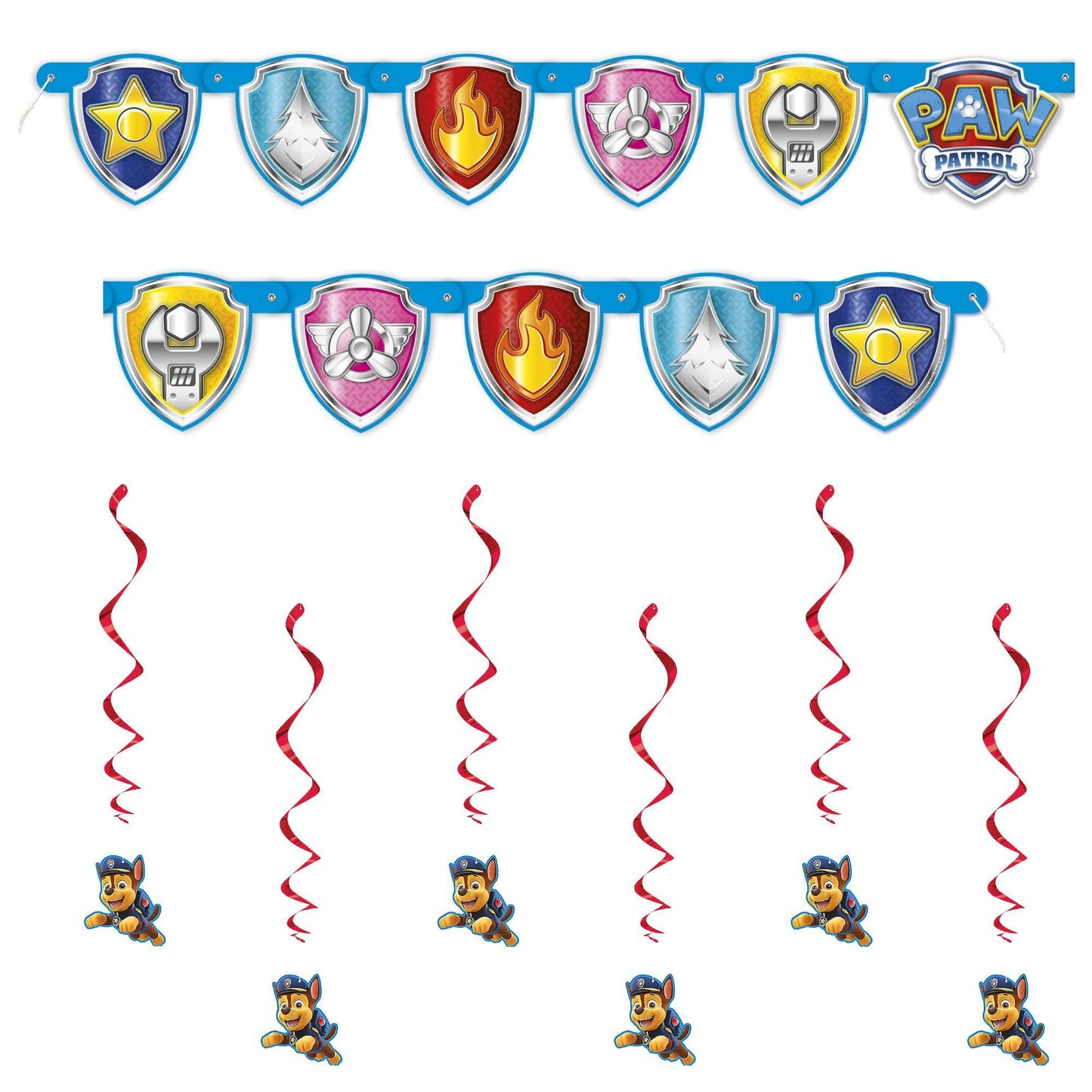 Paw Patrol Party Decorations Set – Banner and Hanging Swirl Streamers with Chase Cutouts for Kids Birthday Party Supplies