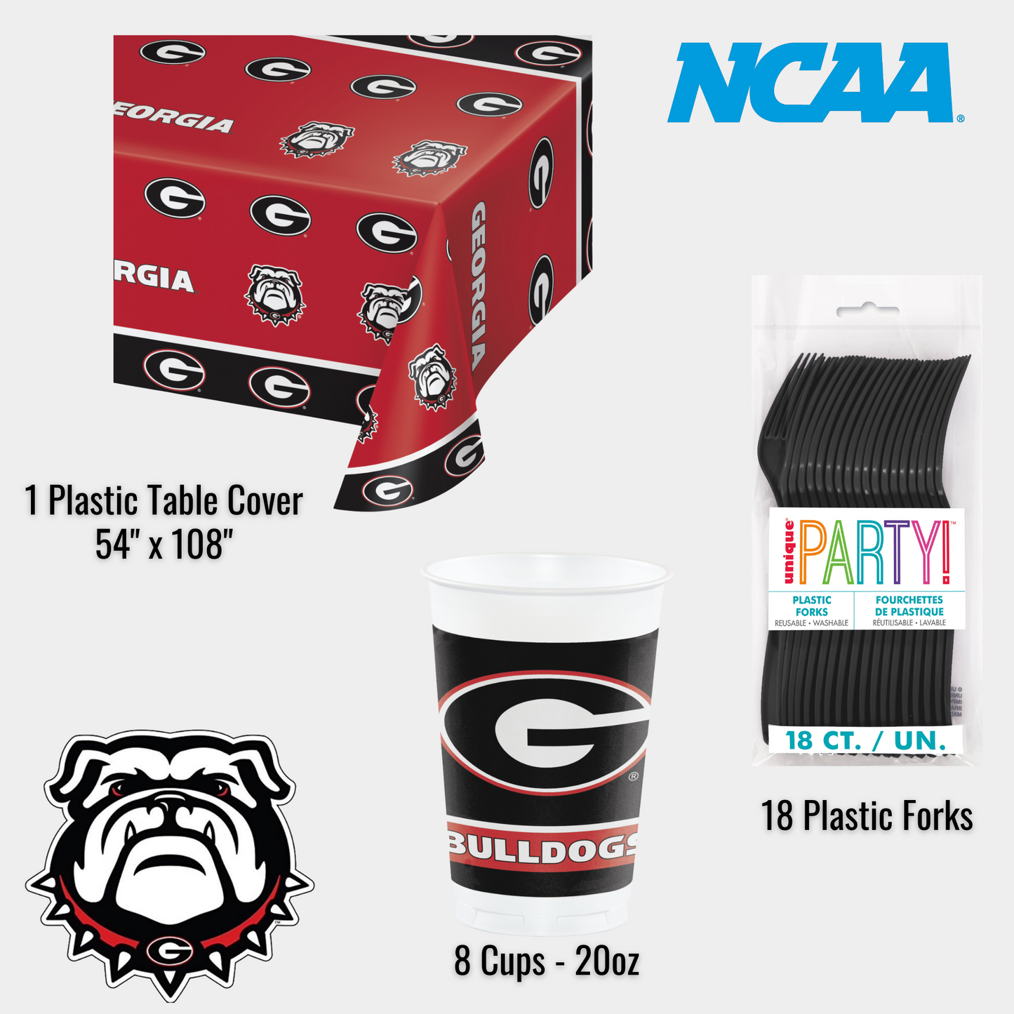 University of Georgia Party Supplies Pack with UGA Lunch Plates and UGA Napkins for 16 Guests