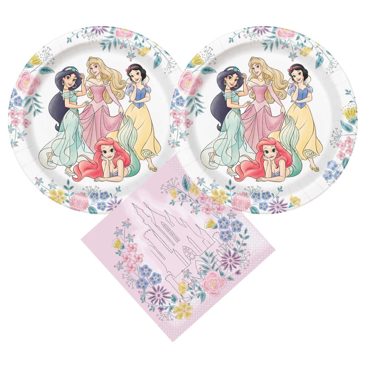 Disney Princess Birthday Party Supplies Bundle with Disney Princess Cake Plates & Disney Princess Napkins - Serves 16