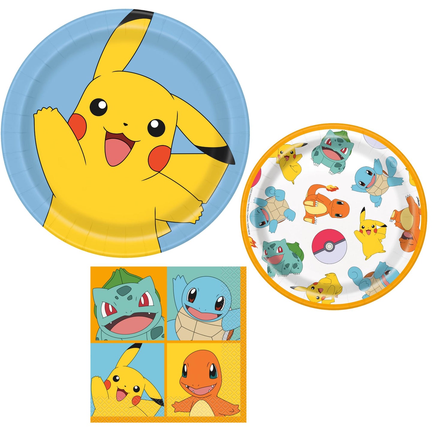 Pokemon Birthday Party Supplies Bundle w/ Pokemon Plates, Pokemon Cake Plates, & Pokemon Napkins - Serves 8