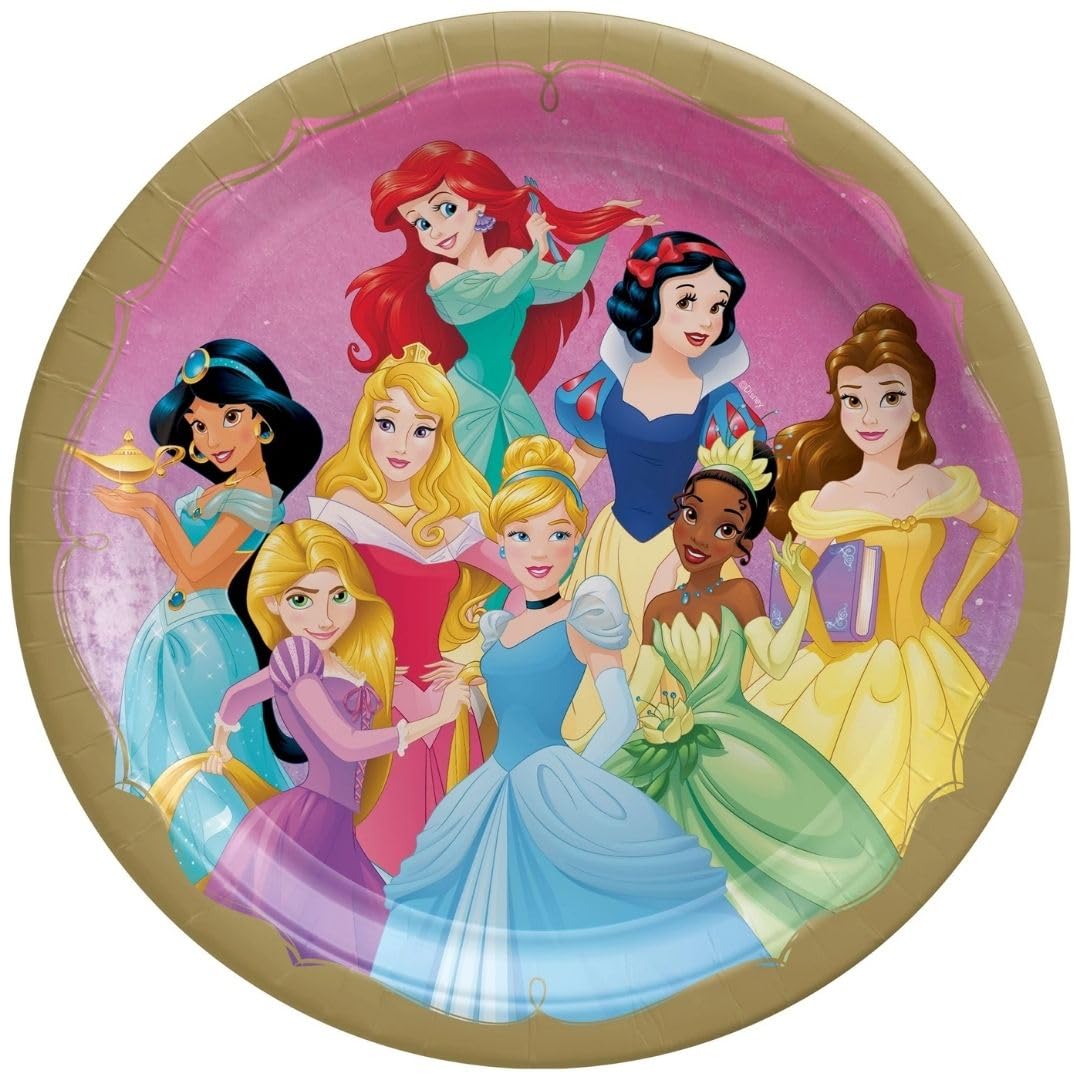 Amscan Multicolor Disney Princesses Round Paper Plates (7") Pack of 8 - Vibrant Party Tableware for Birthdays, Celebrations & Events