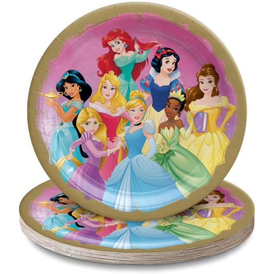 Amscan Multicolor Disney Princesses Round Paper Plates (7") Pack of 8 - Vibrant Party Tableware for Birthdays, Celebrations & Events