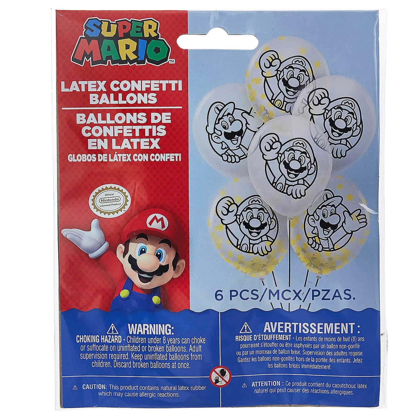 Super Mario Brothers Confetti 12” Latex Balloons - 6ct