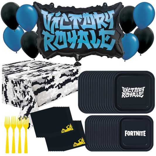 Fortnite Battle Royale Birthday Party Supplies Bundle | Fortnite Plates | Fortnite Napkins | Fortnite Tableware | Fortnite Balloons | Fortnite Decorations - Serves 16