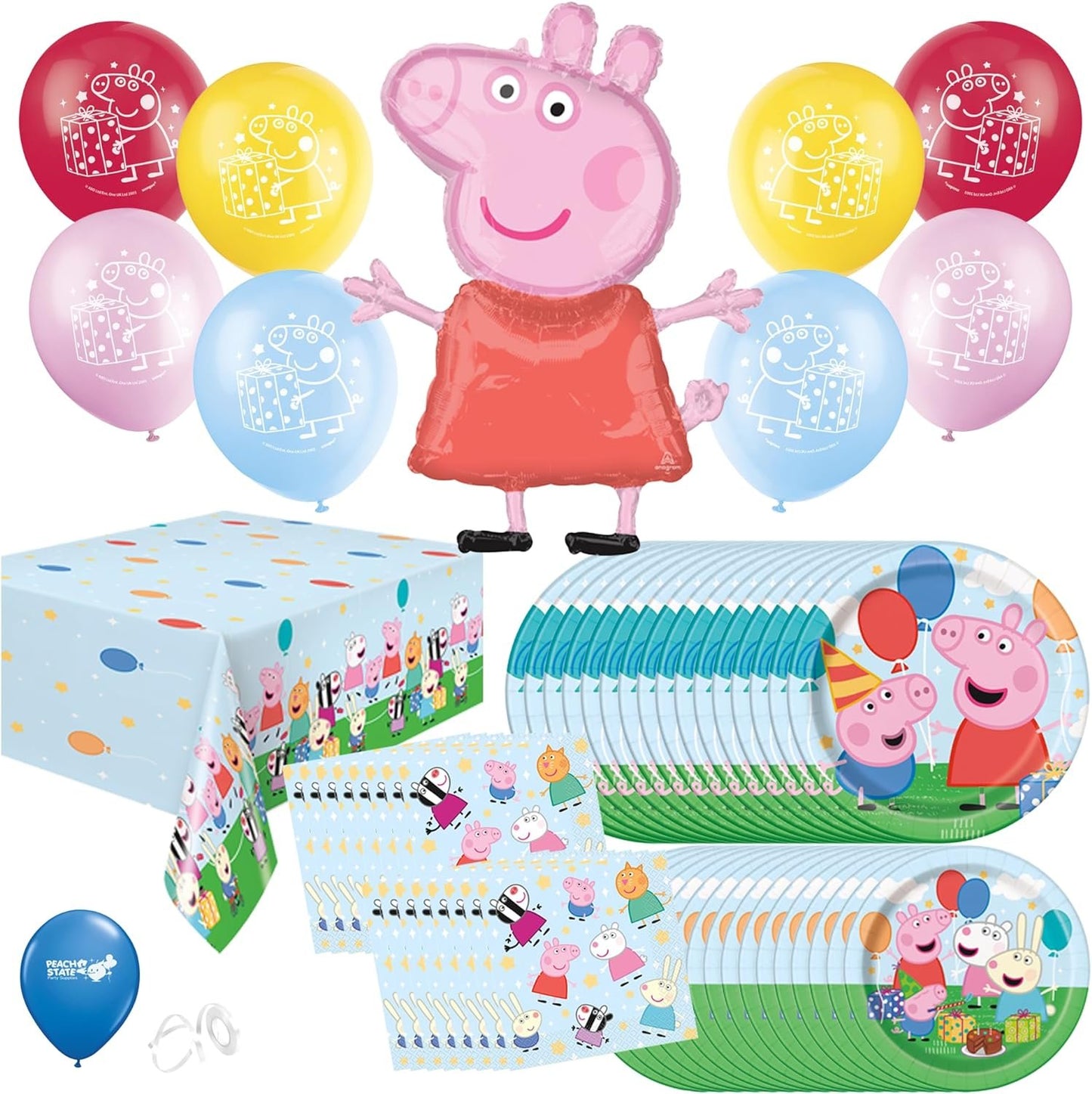 Peppa Pig Birthday Party Supplies Bundle | Peppa Pig Party Tableware | Peppa Pig Decorations | Peppa Pig Balloons