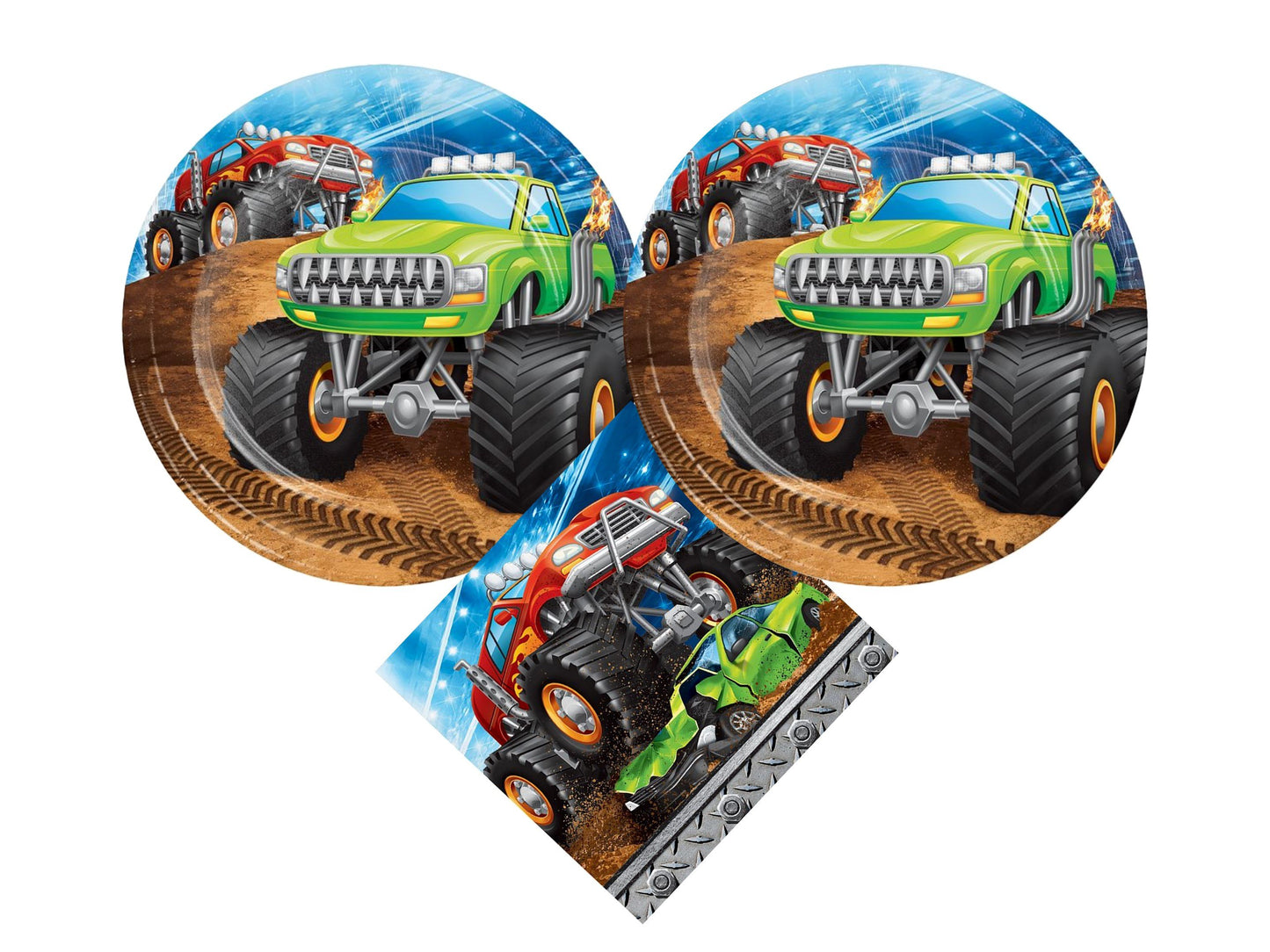 Monster Truck Party Supplies Bundle (Pack for 16)