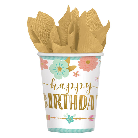 Boho Birthday Girl 9oz Paper Cups - 8ct