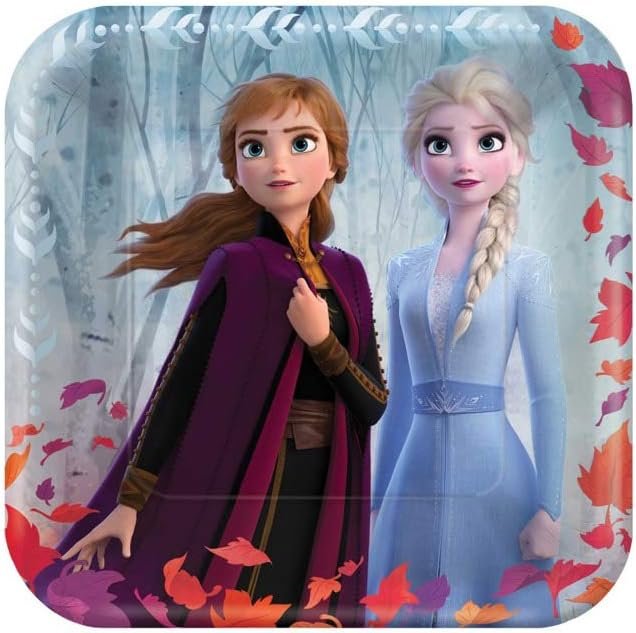 Disney Frozen 2 Metallic 9" Square Anna & Elsa Paper Plates - 8ct