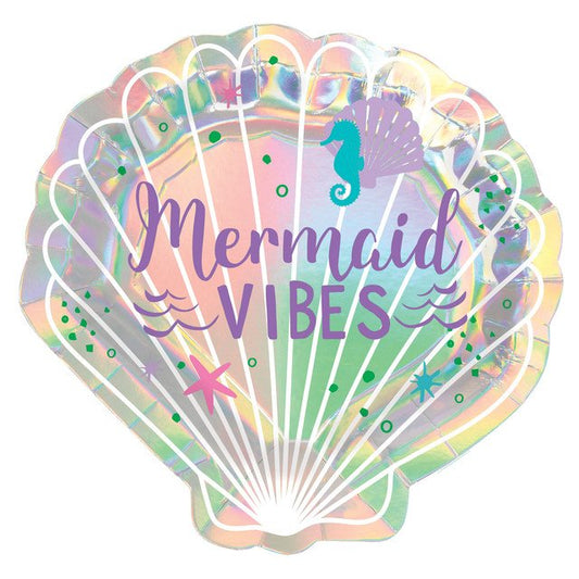 Shimmering Mermaids Iridescent 9" Round Paper Plates - 8ct