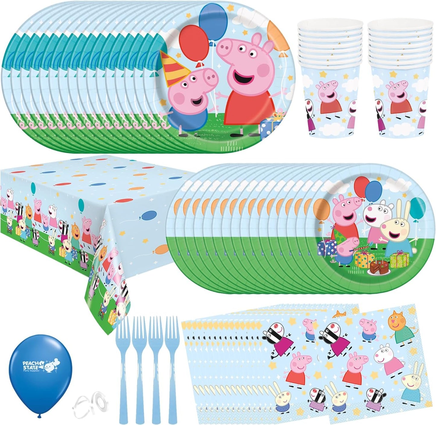 Peppa Pig Birthday Party Supplies Bundle | Peppa Pig Party Tableware | Peppa Pig Decorations | Peppa Pig Balloons