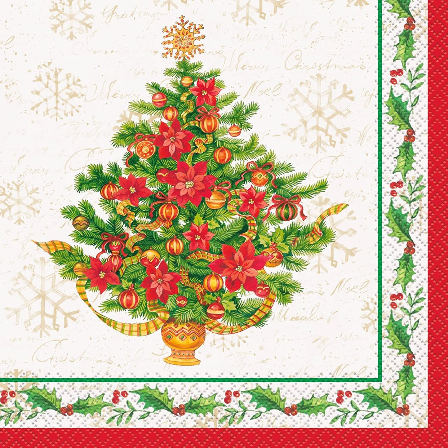 Festive Poinsettia Holiday Paper Luncheon Napkins - 16ct