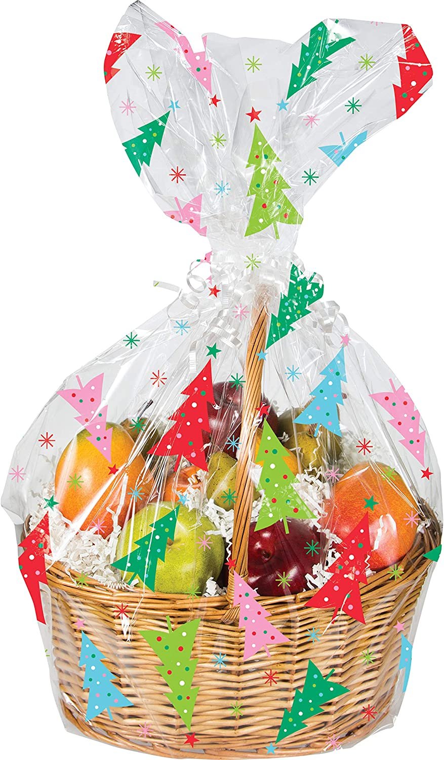 Colorful Christmas Trees Cello Treat/Basket Bag - 24" x 25"