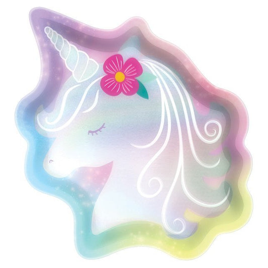 Unicorn Party 7" Iridescent Unicorn Shaped Paper Plates - 8ct