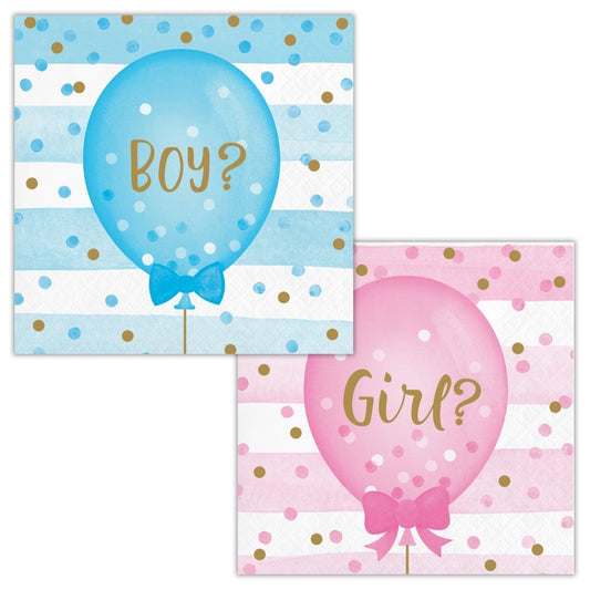 Gender Reveal Balloons Beverage Napkins - 16ct