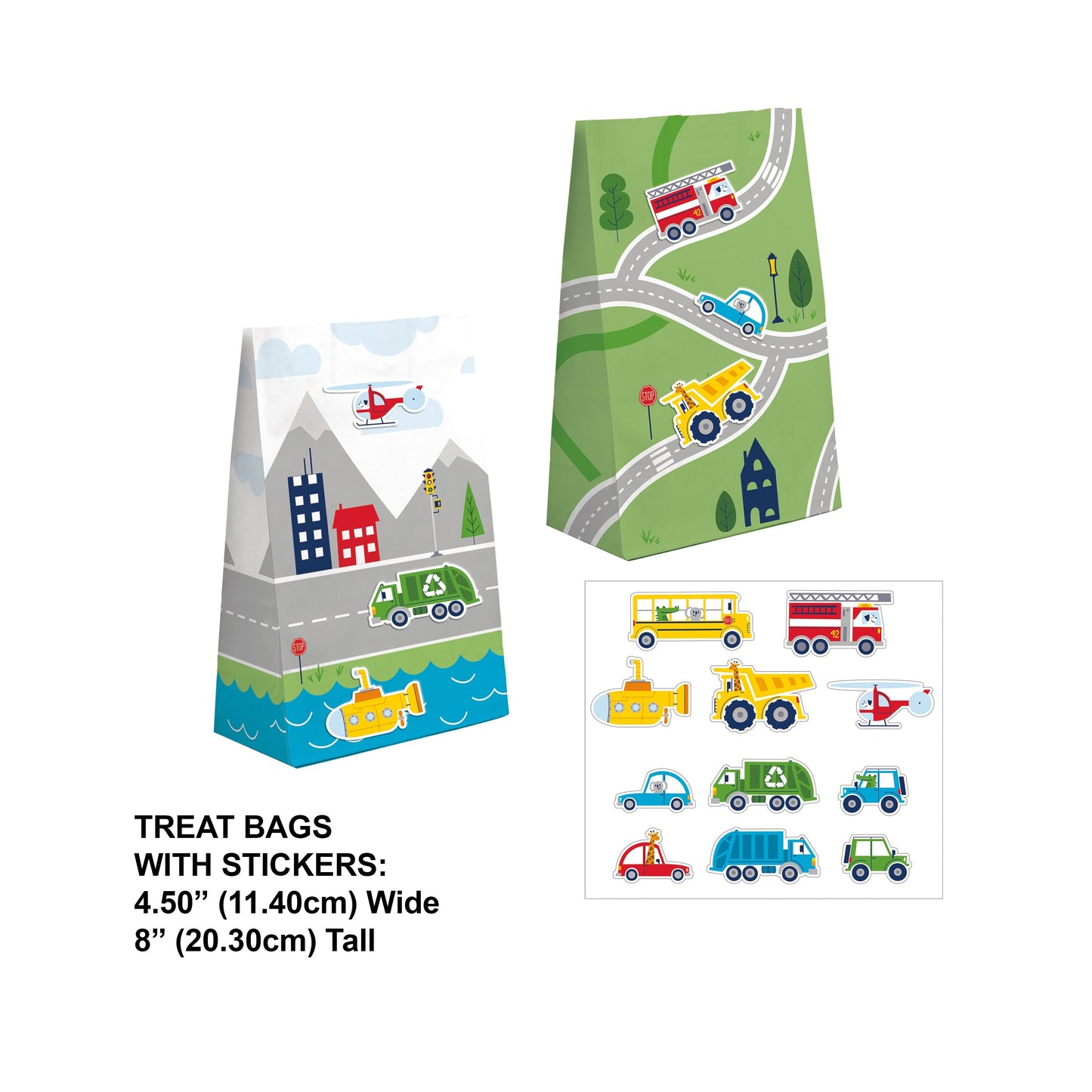 Transportation Time Paper Treat Bags with Attachments - 8ct