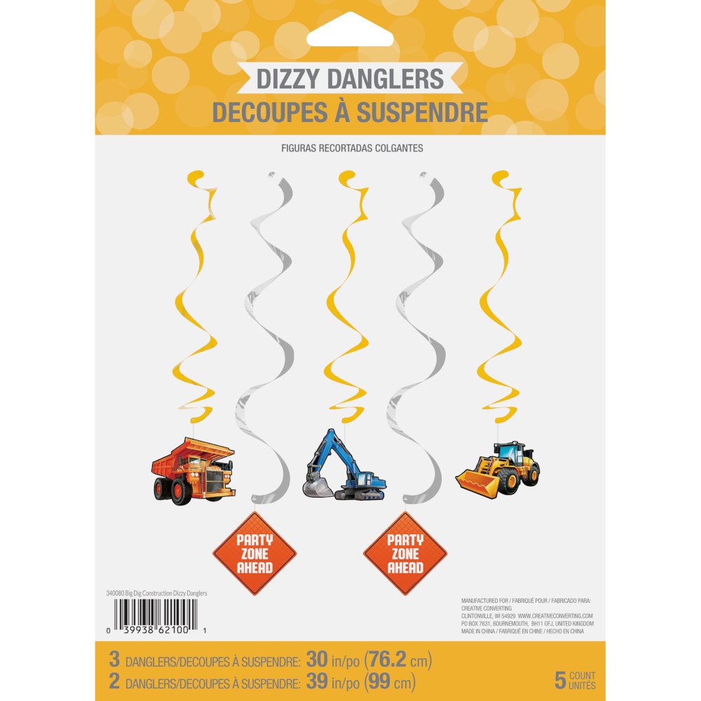 Big Dig Construction Dizzy Danglers - 5ct