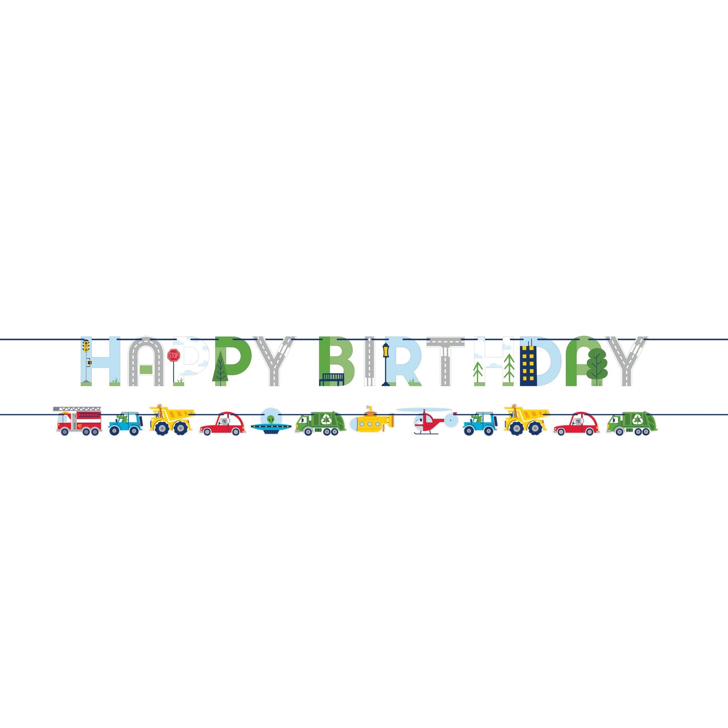 Transportation Time Happy Birthday Banner - 2ct