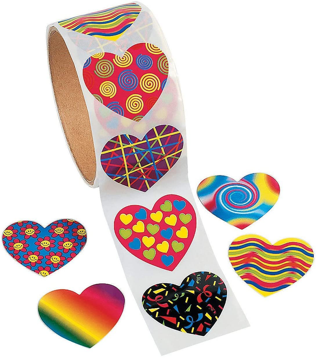 Funky Heart Paper Sticker Roll - 100 Stickers