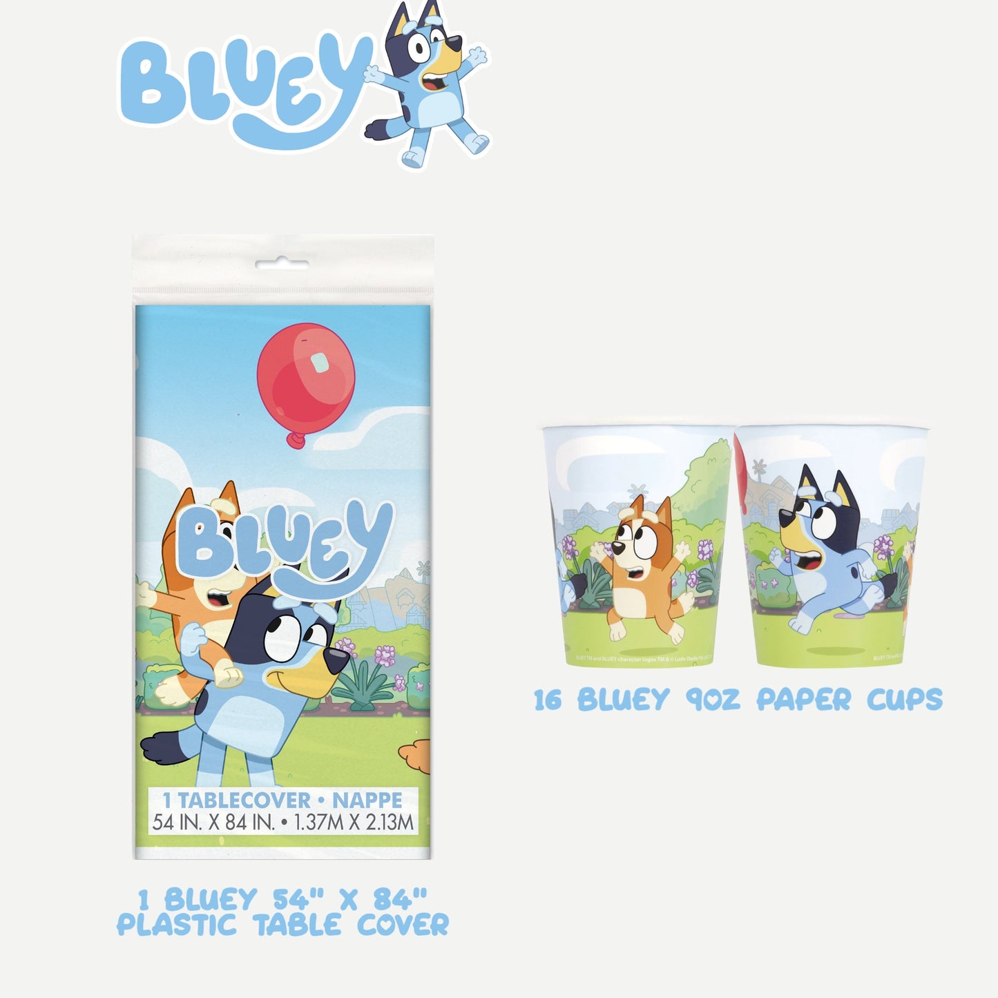 Bluey Birthday Party Supplies Bundle with Bluey Dinner Plates, Bluey Cake Plates, Bluey Napkins, and Bluey Table Cover - Serves 16