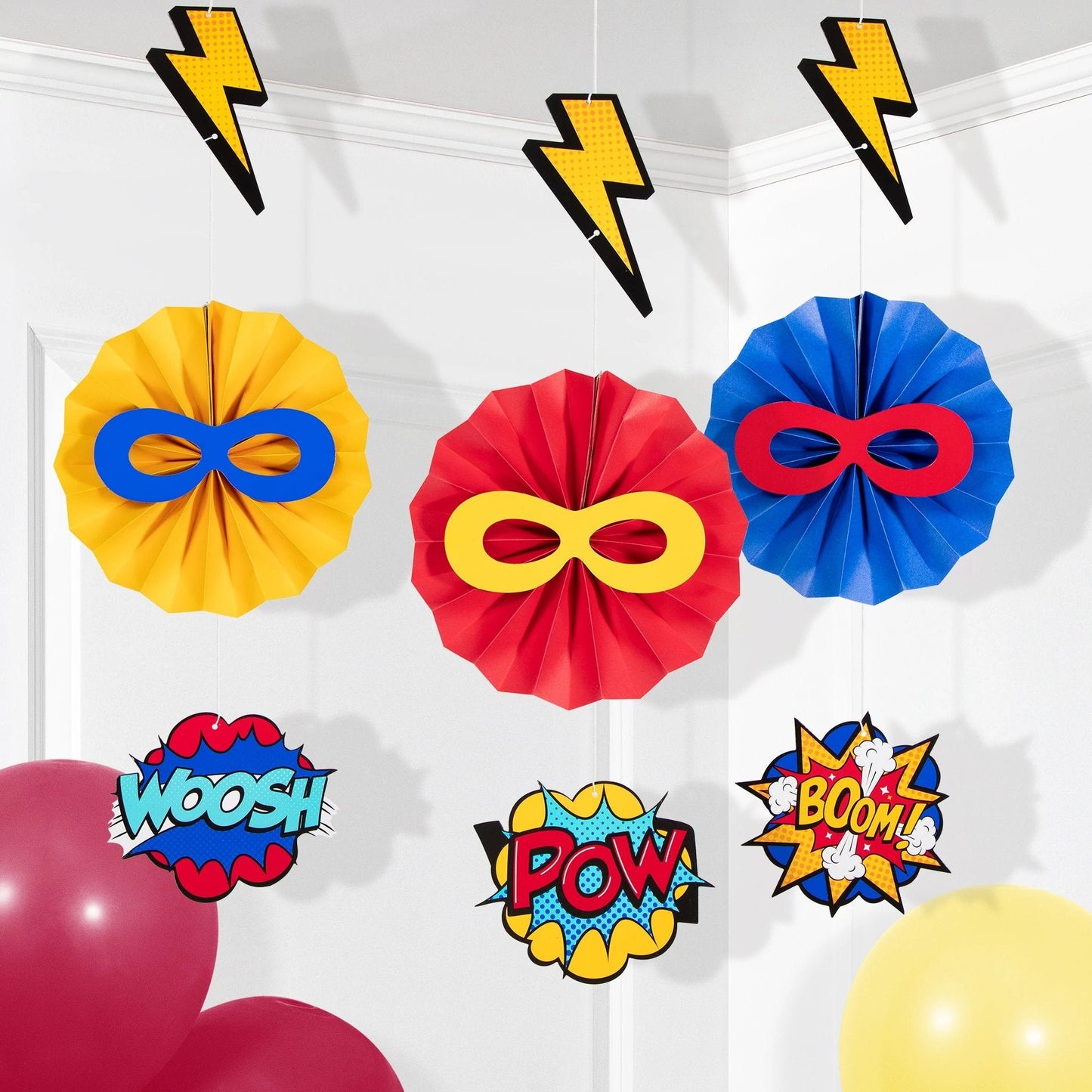 Superhero Party Hanging Paper Fans - 3ct