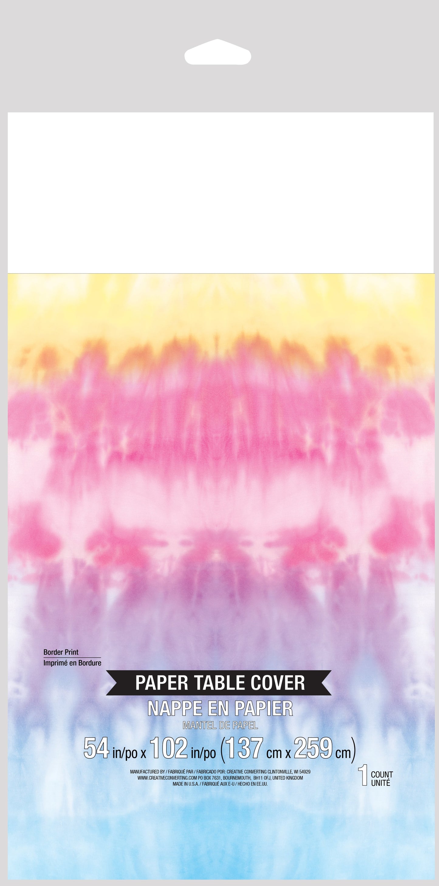 Tie Dye Party Paper Tablecover Border Print, 54" x 102" - 1ct