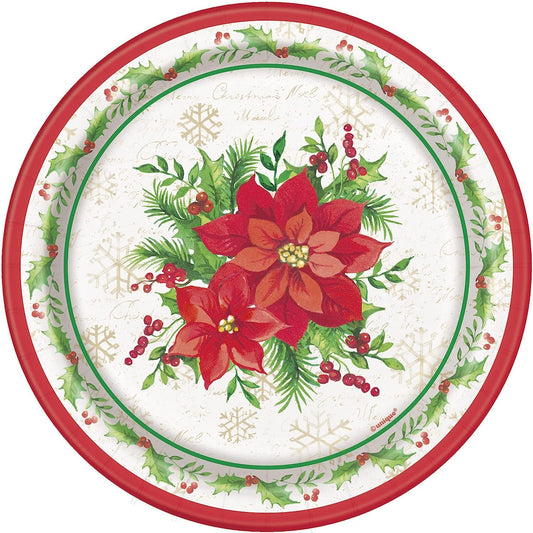 Festive Poinsettia Holiday 6.75" Paper Plates - 8ct