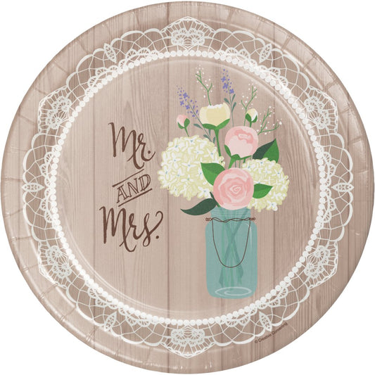 Rustic Wedding 10" Paper Plates - 8ct