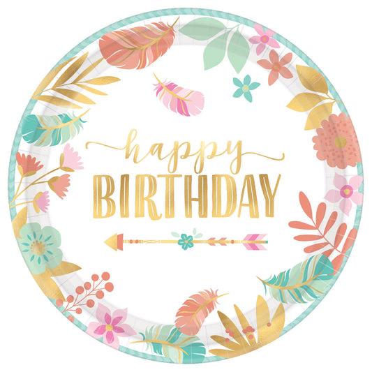 Boho Birthday Girl 10.5" Metallic Paper Plates - 8ct