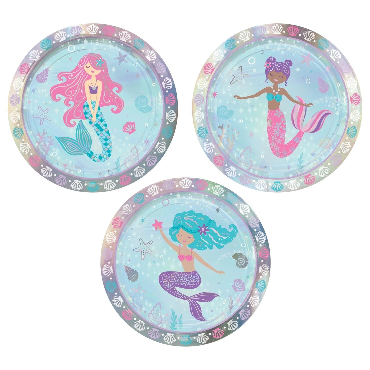 Shimmering Mermaids Iridescent 7" Round Assorted Paper Plates - 8ct