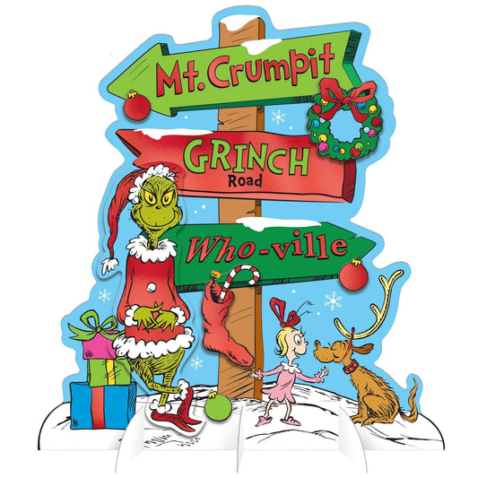 Traditional Grinch Directional Table Decoration Centerpiece - 13.75" x 12.25".