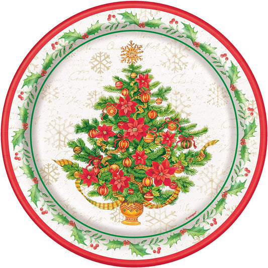 Festive Poinsettia Holiday 9" Paper Plates - 8ct