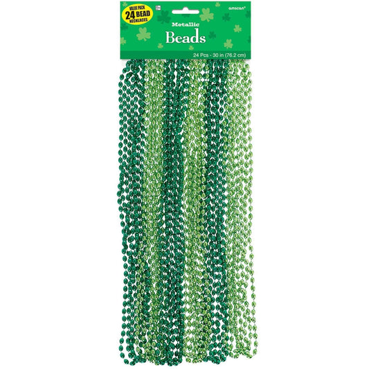 St. Patrick's Day 30" Metallic Bead Necklaces - 24ct