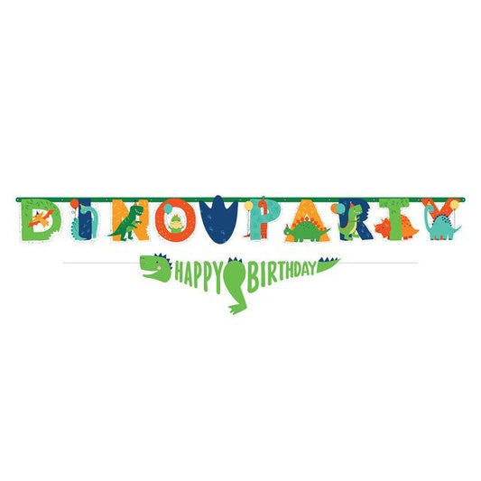 Dino-Mite "Dino Party Happy Birthday" Personalized Jumbo Letter Banner Kit (7' x 9.25" & 6' x 4") - 2 Pieces