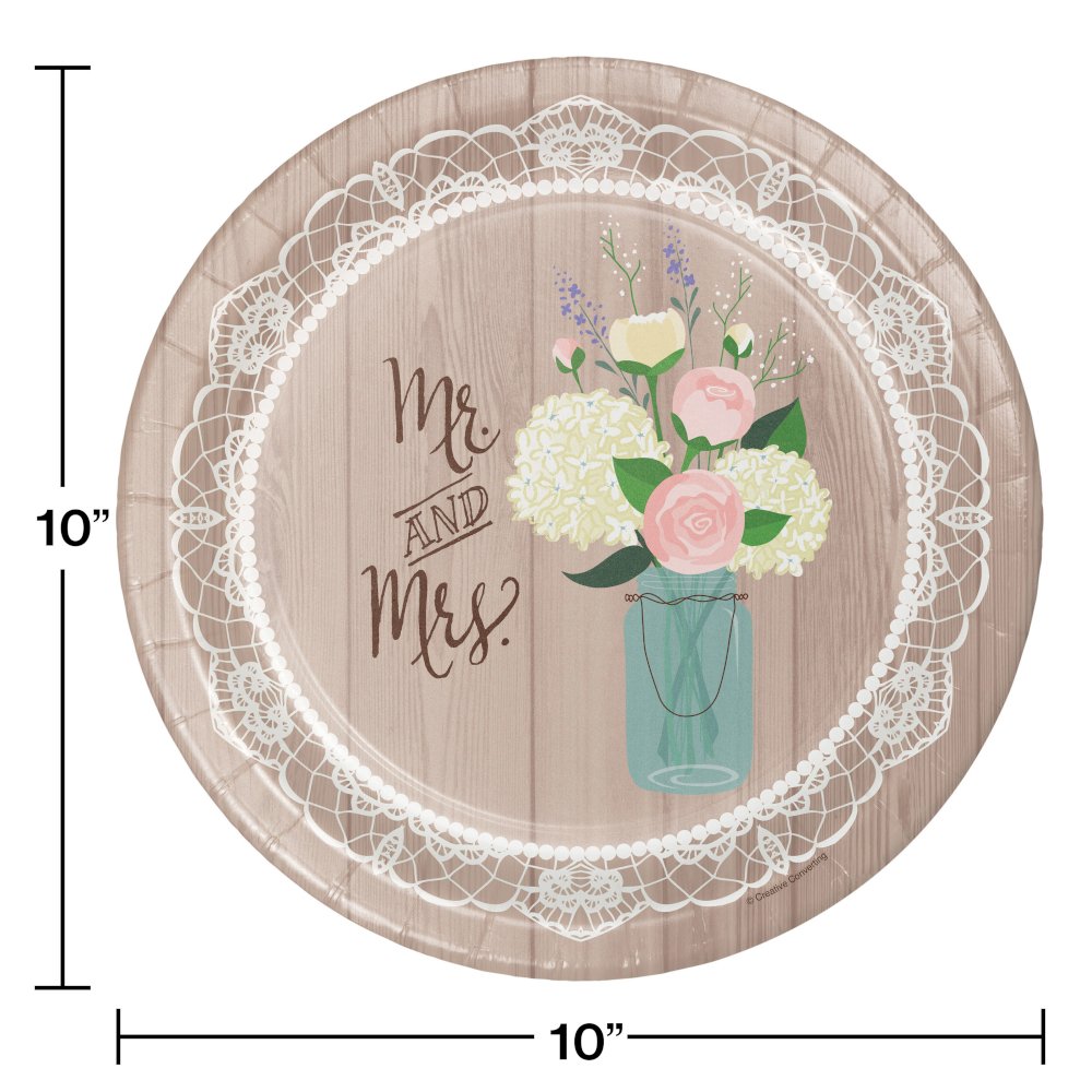 Rustic Wedding 10" Paper Plates - 8ct