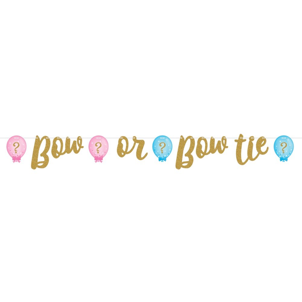 Gender Reveal Balloons Ribbon Glitter Banner