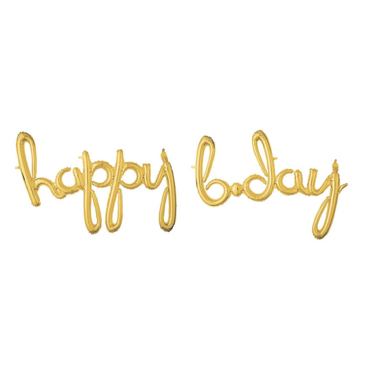 Amscan Air Filled "happy b.day" Script Gold Foil Balloon - 27" x 29"