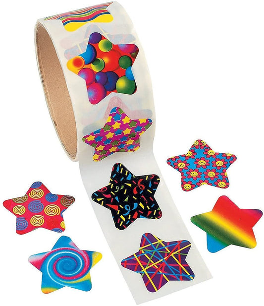 Funky Star Paper Sticker Roll - 100 Stickers