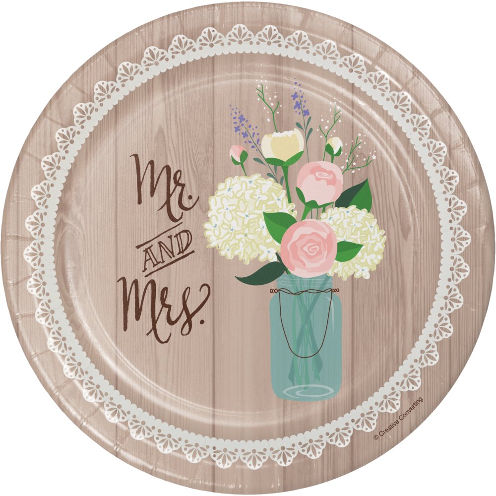 Rustic Wedding 7" Paper Plates - 8ct