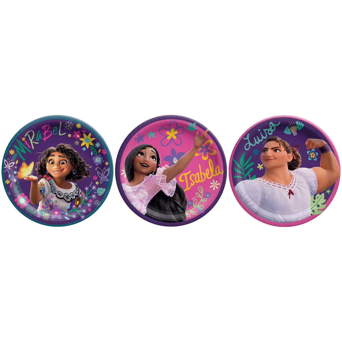 Disney Encanto  Assorted 7" Round Paper Cake Plates with Mirabel, Isabela, & Luisa - 8ct