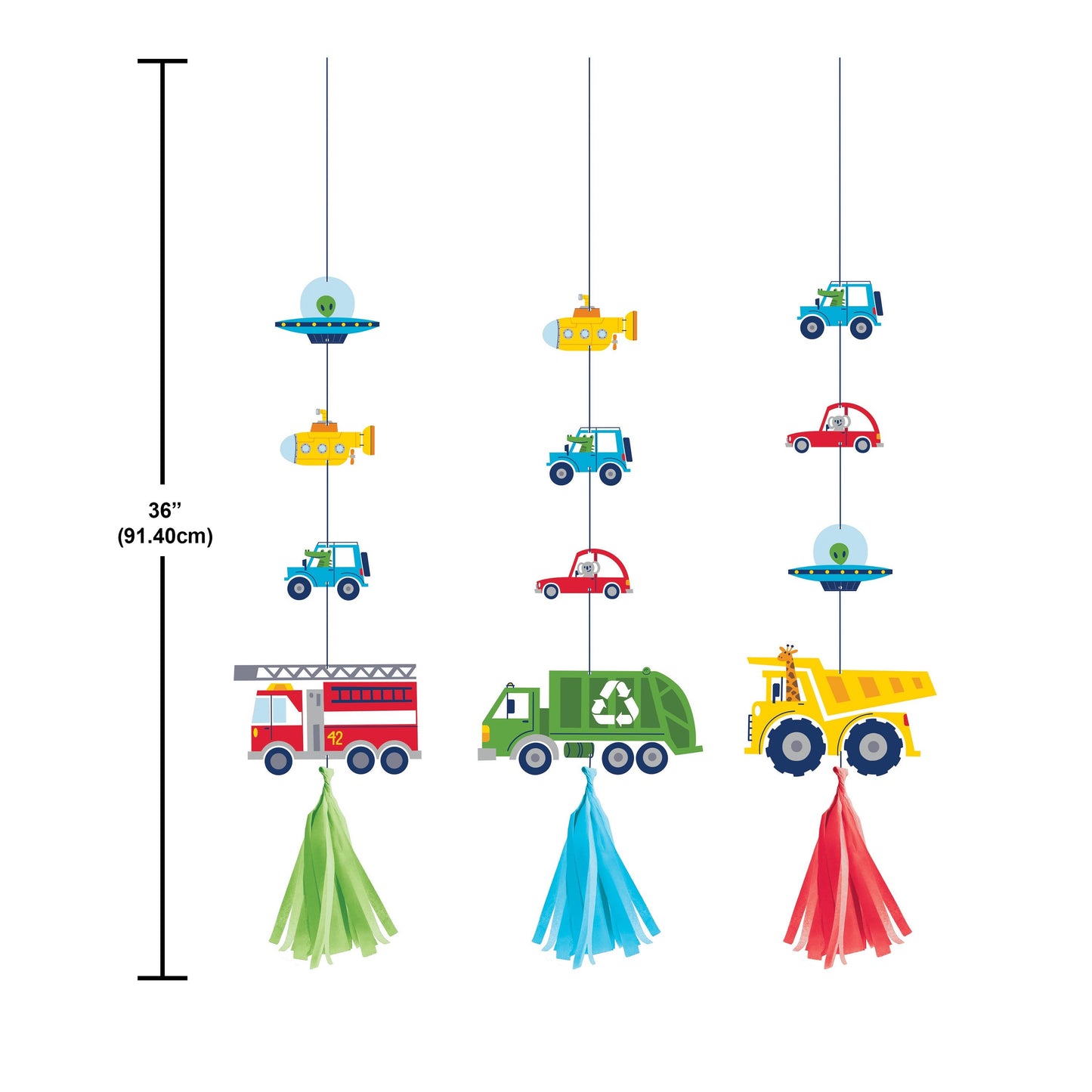 Transportation Time Hanging Cutouts w/ Tassels - 3ct