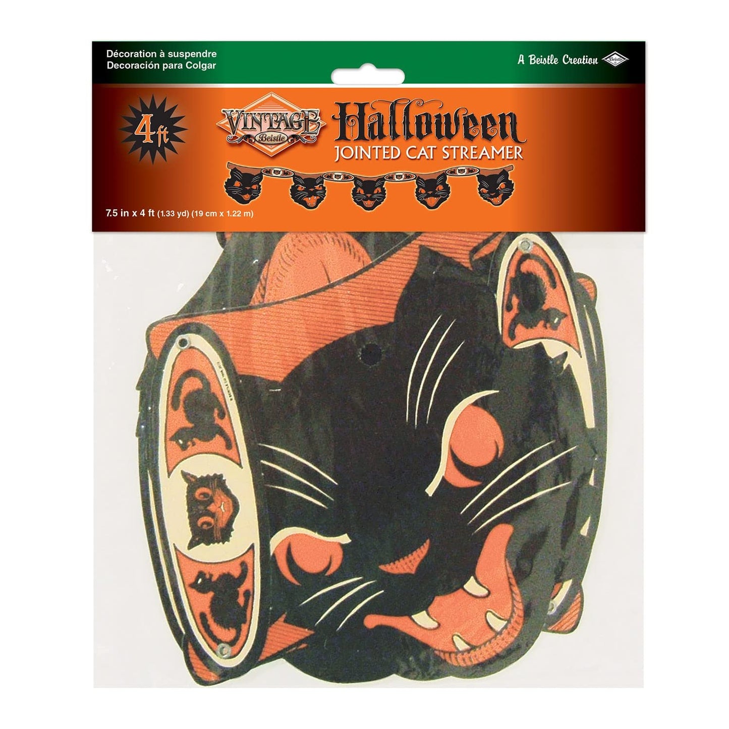 Beistle Vintage Halloween Jointed Cat Streamer - 7.5" x 4ft