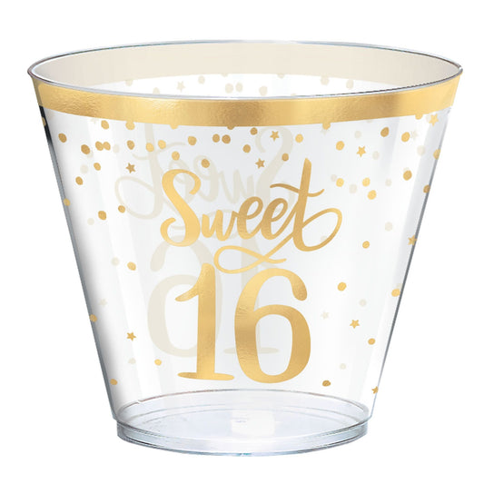 Blush Sweet Sixteen Hot-Stamped Plastic 9oz Tumblers - 30ct