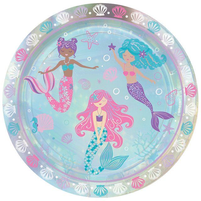 Shimmering Mermaids 9" Iridescent Paper Lunch Plates - 8ct