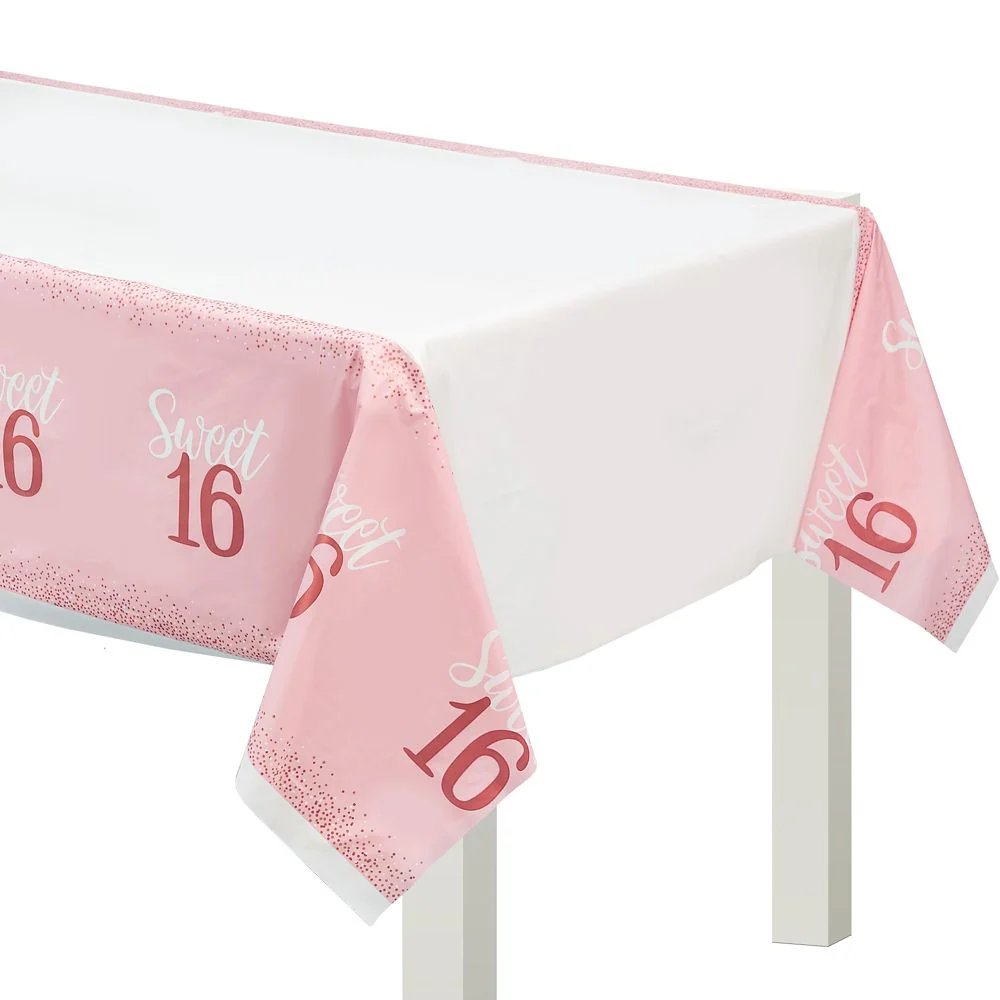 Blush Sweet Sixteen Plastic Table Cover - 54" x 102"