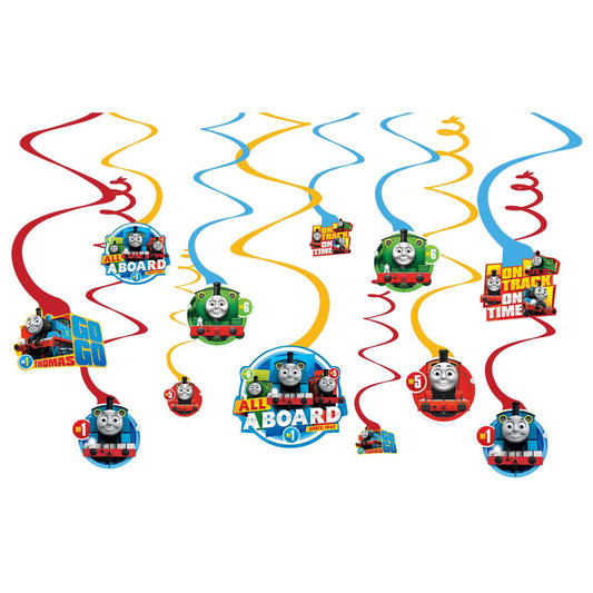 Thomas The Train All Aboard Hanging Swirl Decorations - 12ct