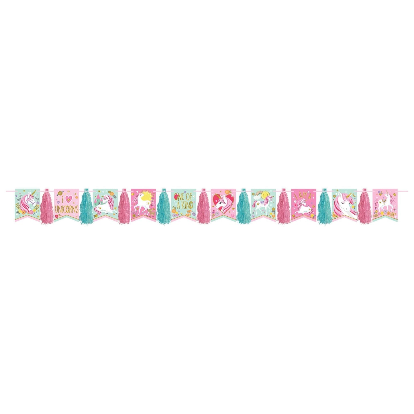 Magical Unicorn Glitter Pennant Tassel Garland - 10ft