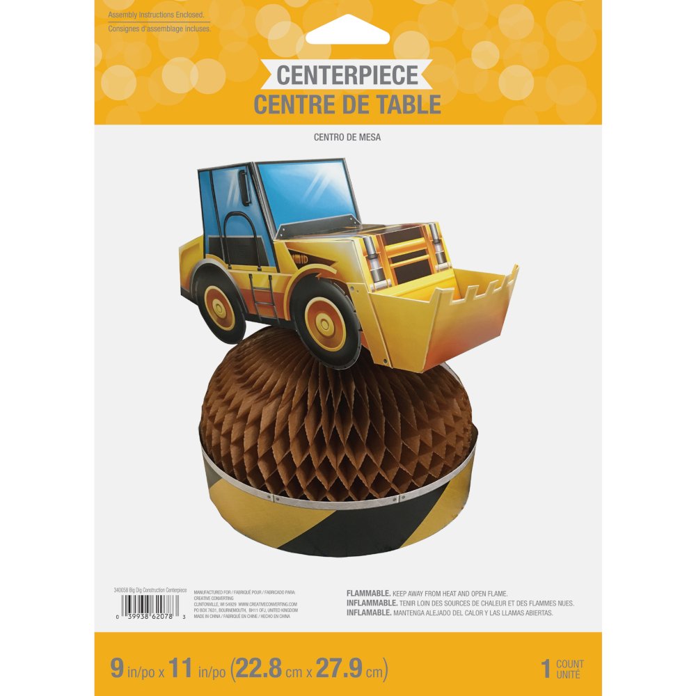 Big Dig Construction Centerpiece 3D Truck Honeycomb Shaped Dirt Pile - 1ct